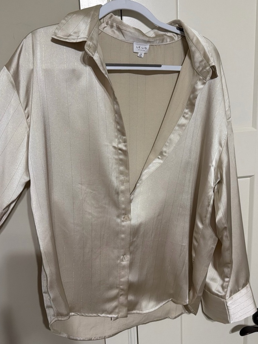 Le Lis Satin Button-Up Shirt in Ivory